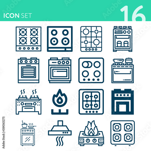 Simple set of 16 icons related to gas range