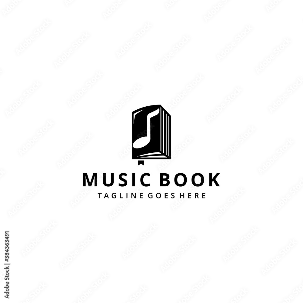 Illustration modern abstract music note sign connect with book education logo design template