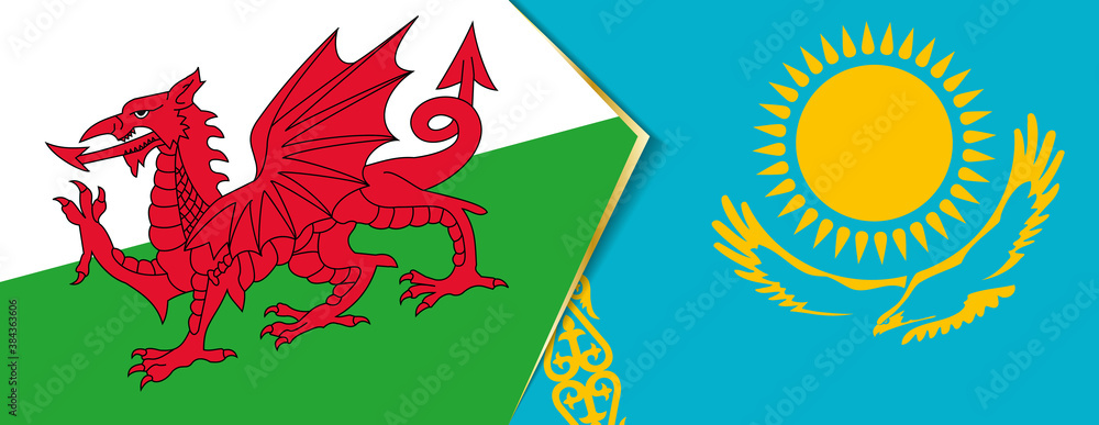 Wales and Kazakhstan flags, two vector flags. Wales and Kazakhstan flags, two vector flags.