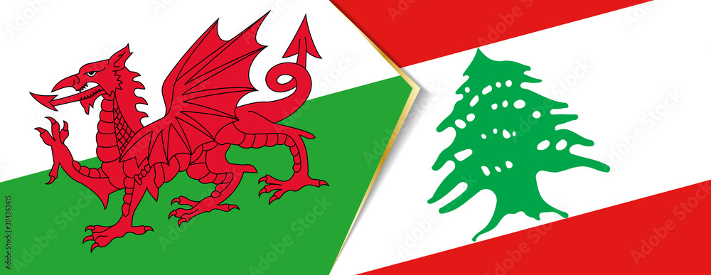 Wales and Lebanon flags, two vector flags. Wales and Lebanon flags, two vector flags.