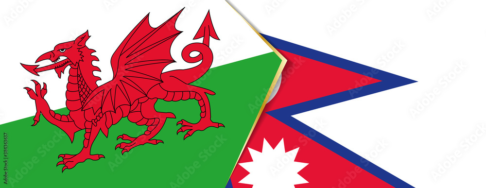 Wales and Nepal flags, two vector flags. Wales and Nepal flags, two vector flags.