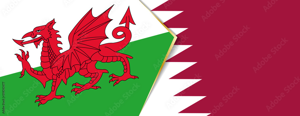 Wales and Qatar flags, two vector flags. Wales and Qatar flags, two vector flags.
