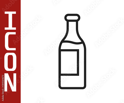 Black line Wine bottle icon isolated on white background. Vector.