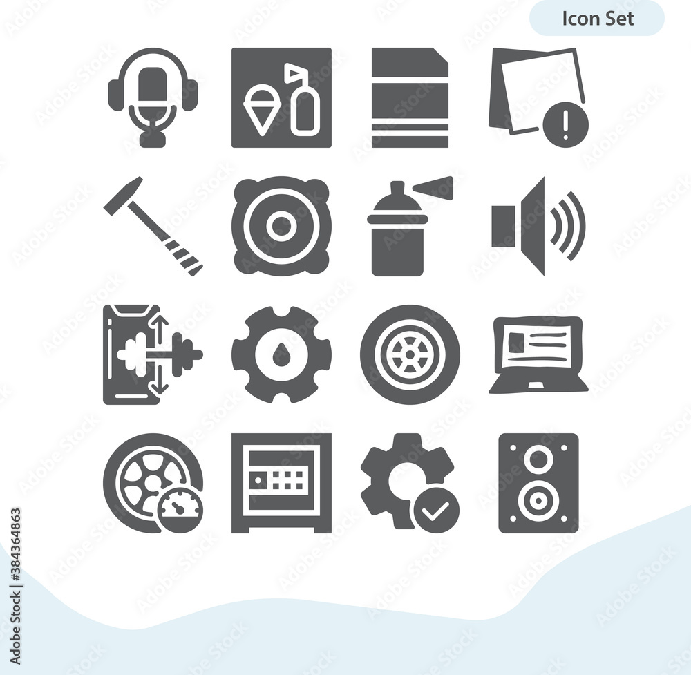 Simple set of workshop related filled icons. Simple set of workshop related filled icons.