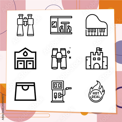 Simple set of 9 icons related to buildings