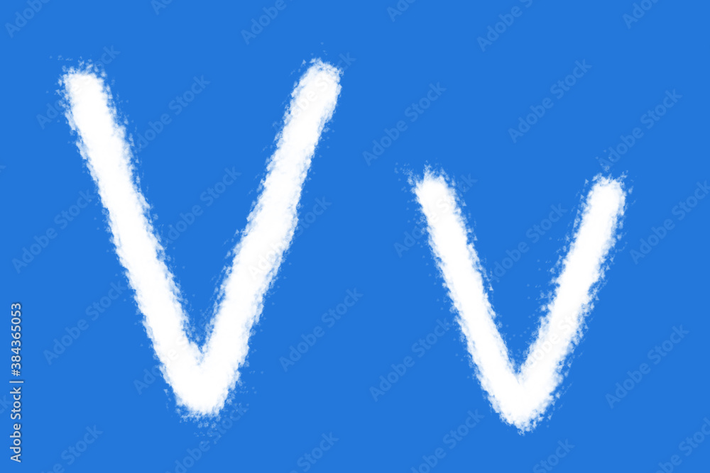 Cloud V alphabet shape on blue background Cloud V alphabet shape on blue background