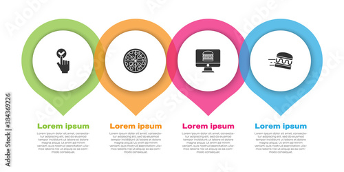 Set Online ordering and delivery, Pizza, and burger. Business infographic template. Vector.