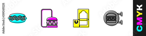 Set Hotdog sandwich, Online ordering delivery, and burger icon. Vector.