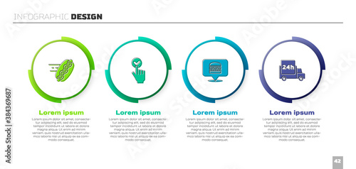Set Online ordering hotdog, and delivery, burger and Fast by car. Business infographic template. Vector.