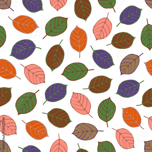 Seamless decorative pattern with colorful leaves.