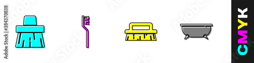 Set Handle broom, Toothbrush, Brush for cleaning and Bathtub icon. Vector.
