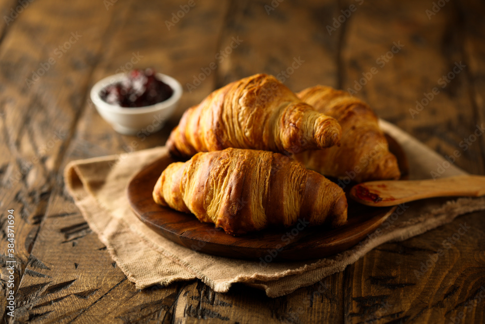 Traditional homemade French croissants on a plate