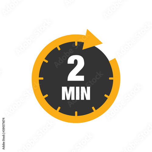 Two minutes icon isolated on white background. Cooking time concept. 2 minutes waiting time icon. Vector stock