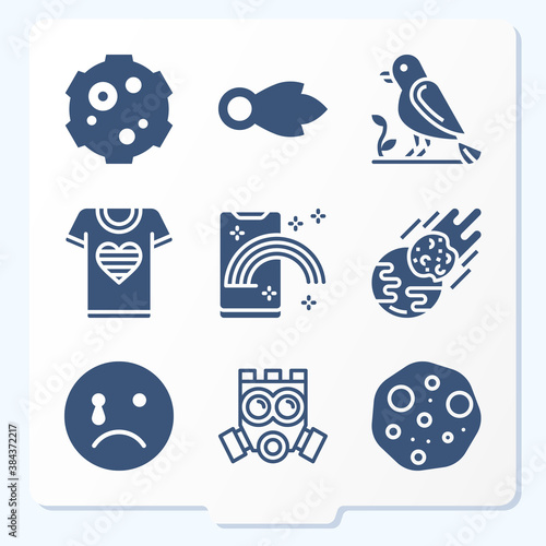 Simple set of 9 icons related to crow