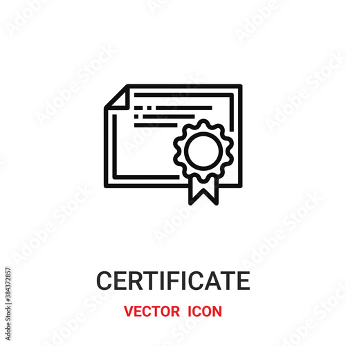 Certificate vector icon. Modern, simple flat vector illustration for website or mobile app.Diploma or document symbol, logo illustration. Pixel perfect vector graphics