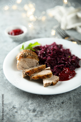 Roasted duck breast with red cabbage