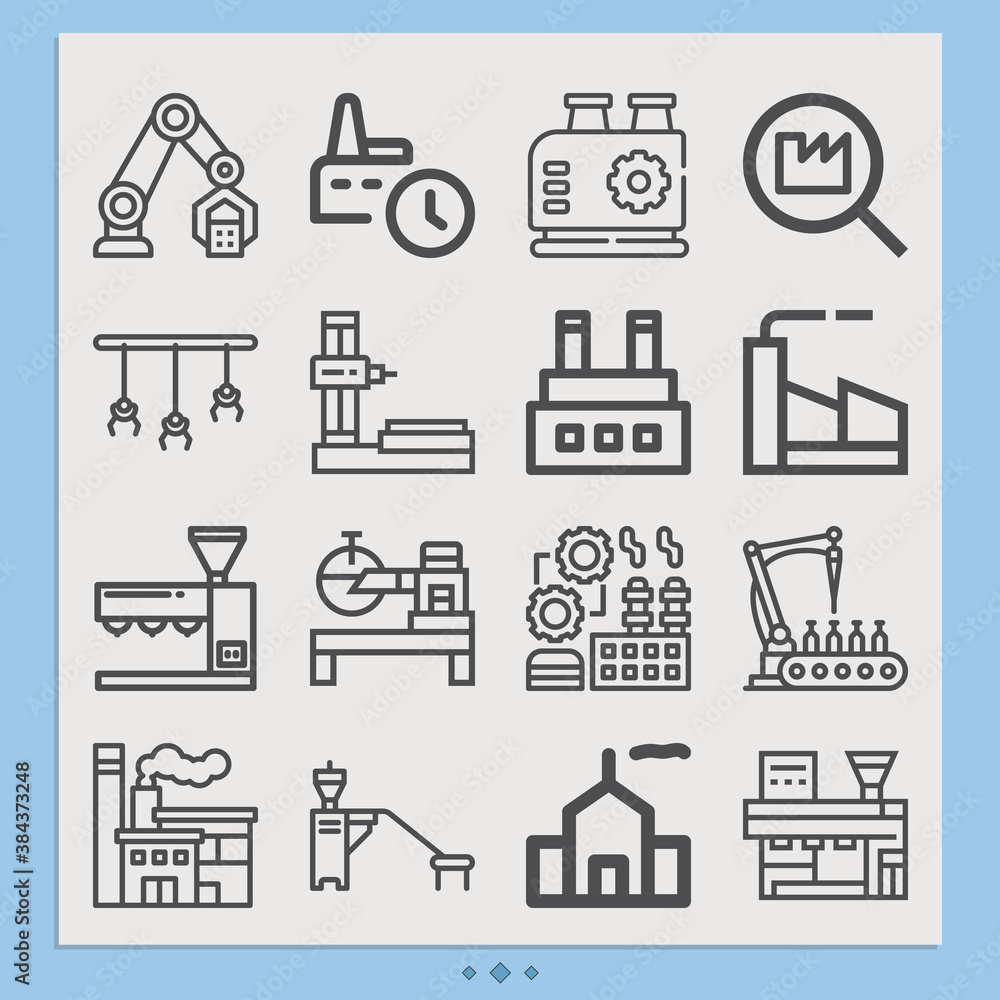 Simple set of stamp mill related lineal icons.