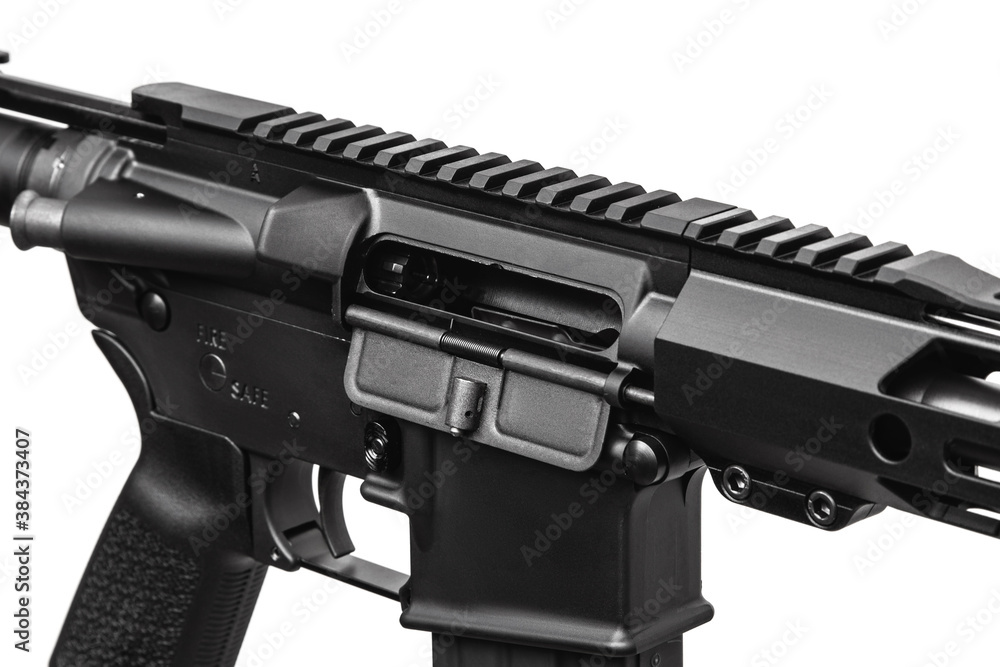 Modern automatic rifle isolated on white back. Weapons for police, special forces and the army. Automatic carbine. Assault rifle on white back. Modern automatic rifle isolated on white back. Weapons for police, special forces and the army. Automatic carbine. Assault rifle on white back.