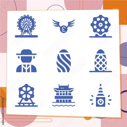 Simple set of 9 icons related to westminster