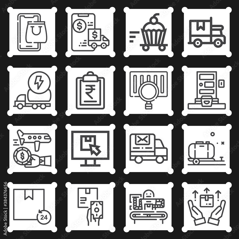 16 pack of merchant marine  lineal web icons set