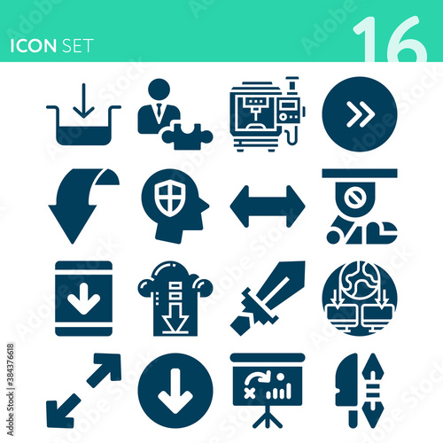 Simple set of 16 icons related to missile