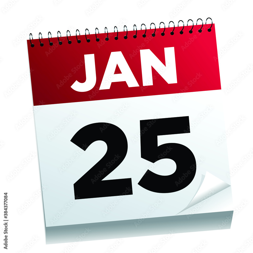 January 25th on a calendar page - illustrated. January 25th on a calendar page - illustrated.
