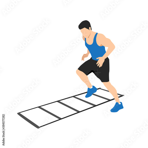 Man making drill training on agility ladder. vector illustration isolated on white background