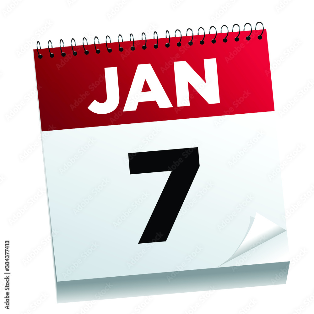 January 7th on a calendar page - illustrated. January 7th on a calendar page - illustrated.