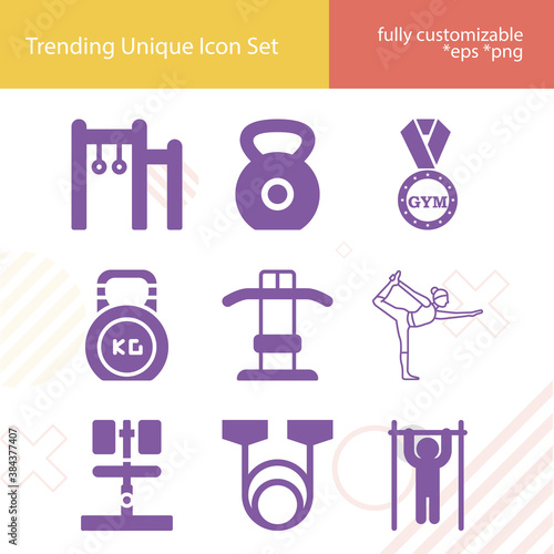 Simple set of gym related filled icons.