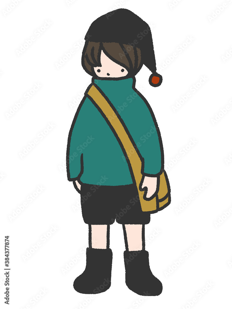 Fototapeta premium サンタの帽子をかぶった男の子のクリスマスオーナメントのお人形(白バック)