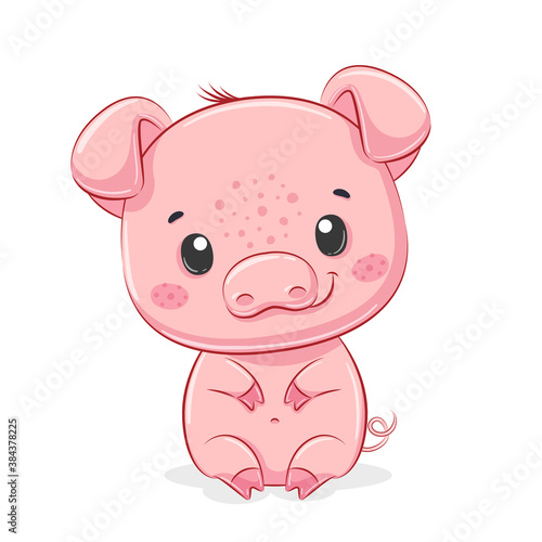 Cute piggy illustration. Vector illustration for baby shower, greeting card, party invitation, fashion clothes t-shirt print.