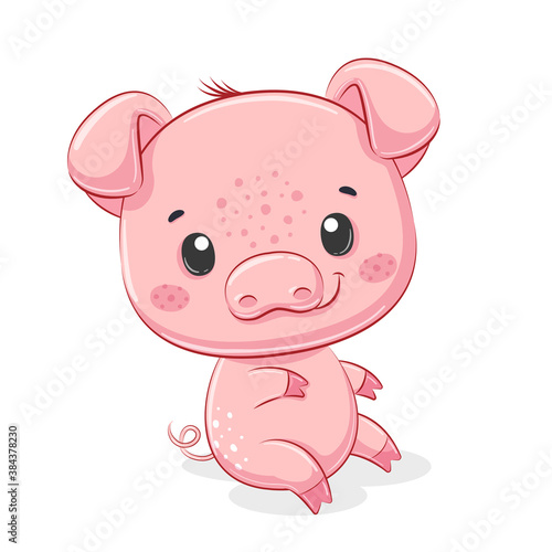 Cute piggy illustration. Vector illustration for baby shower, greeting card, party invitation, fashion clothes t-shirt print.