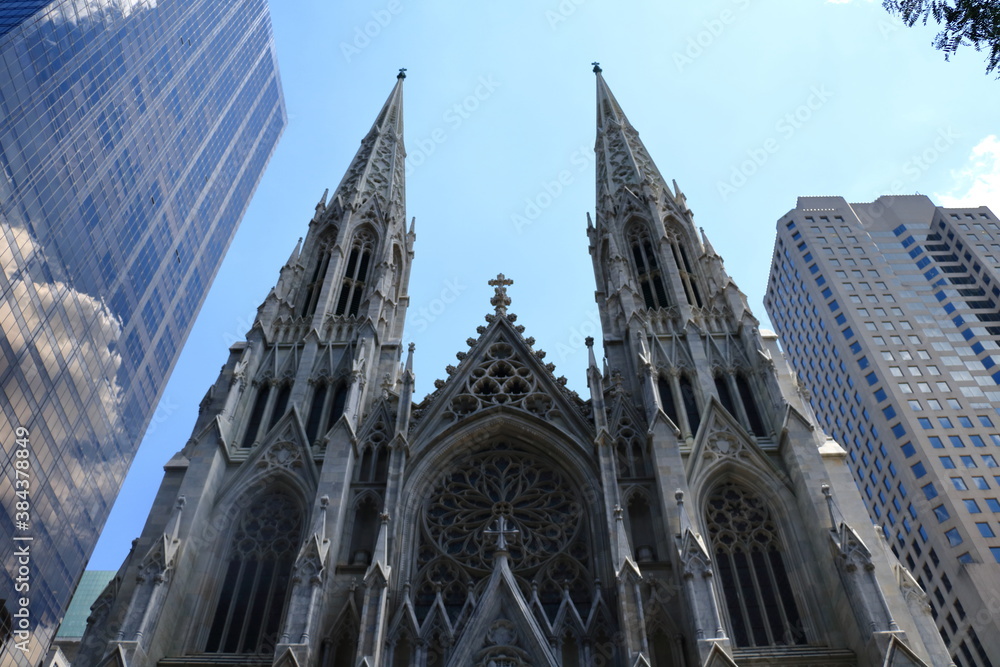 St. Patricks Cathedral located on Fifth Avenue in Manhattan. This Cathedral built in 1858 is a decorated Neo-Gothic-style cathedral church in New York, USA