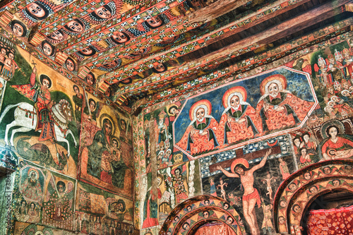 Debre Birhan Selassie Church, Ancient wall paintings adorning the interior,  Gondar, Ethiopia photo