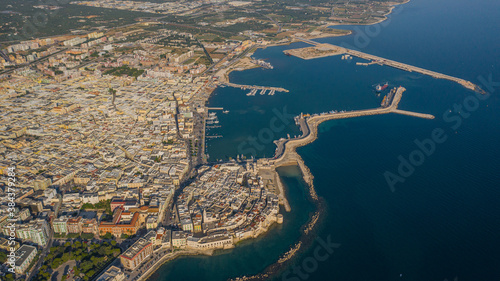 Obraz na plátne Beautiful panoramic aerial view photo from flying drone on Molfetta waterfront and the old town from a great height