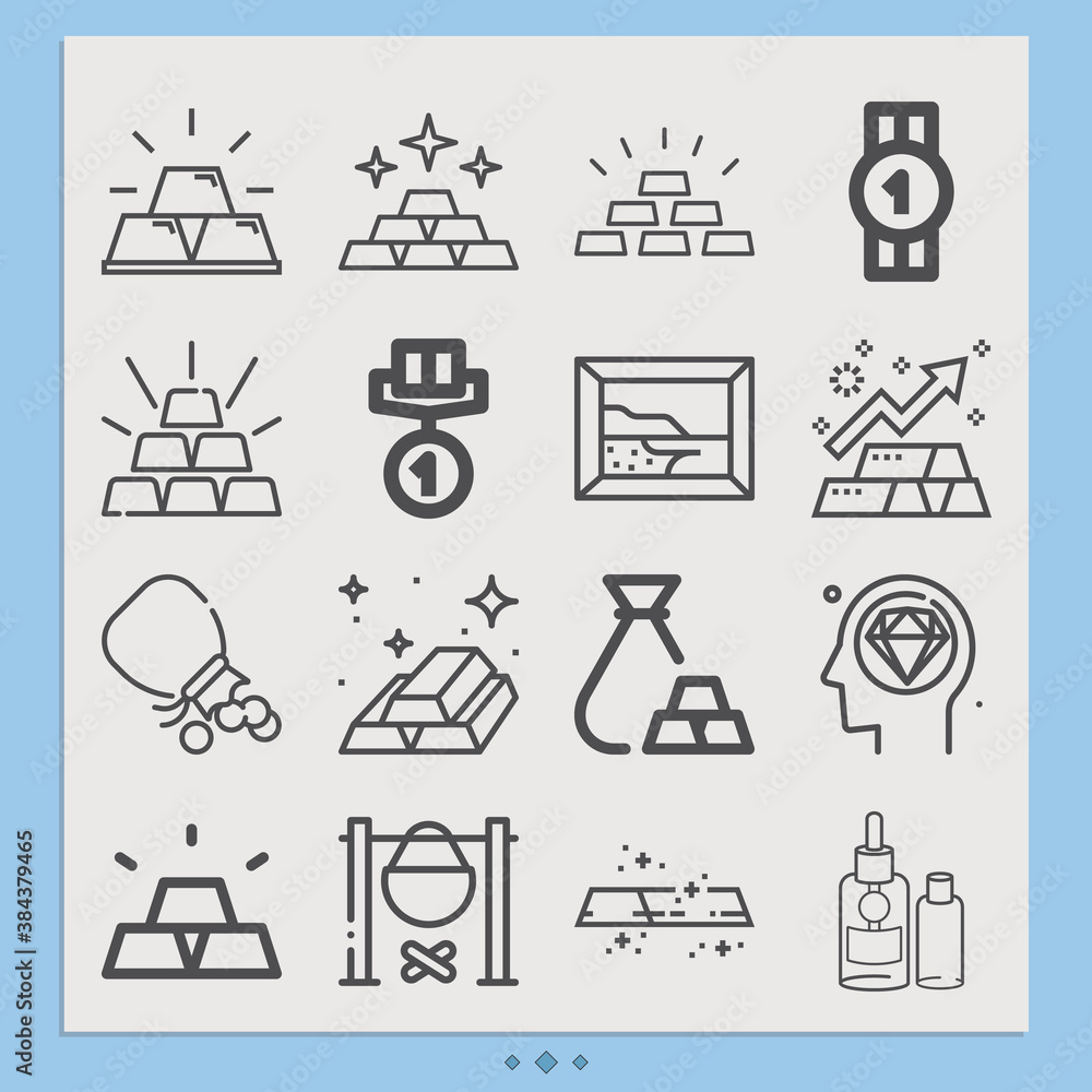Simple set of precious metal related lineal icons. Simple set of precious metal related lineal icons.