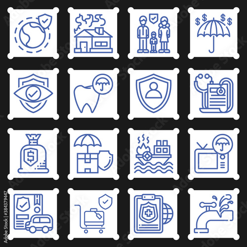 16 pack of life assurance  lineal web icons set