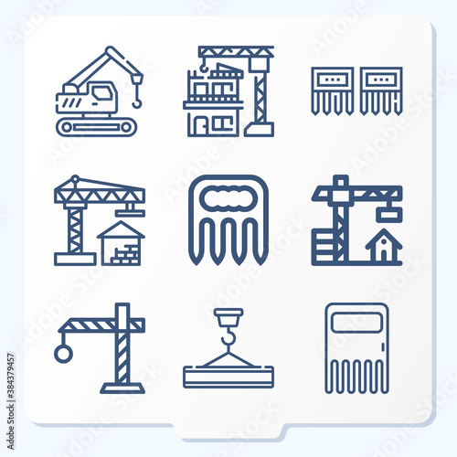 Simple set of 9 icons related to lifting device