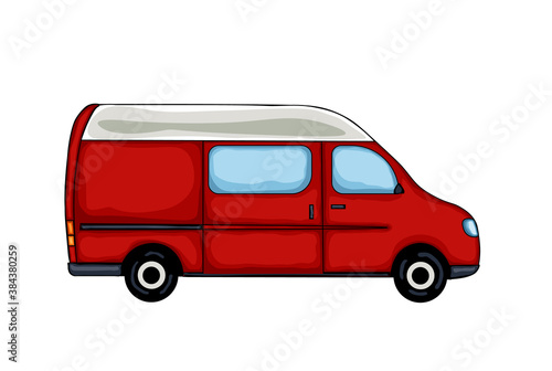 Dark red hand drawn van, isolated on white background. Illustration. 