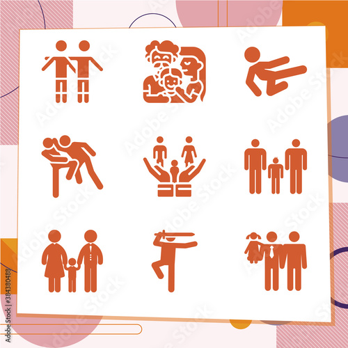Simple set of 9 icons related to fellowship