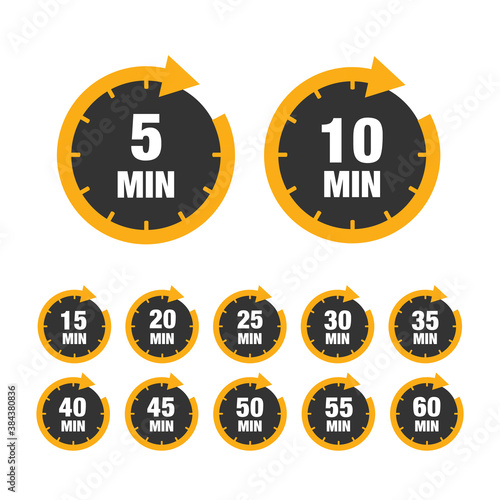 Set minutes icon isolated on white background. Cooking time concept. Minutes waiting time icon. Vector stock