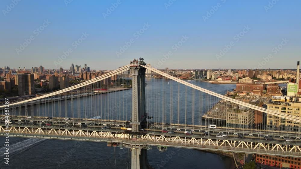 22 SEPTEMBER 2020 NEW YORK NY USA: Manhattan Bridge with Brooklyn New York City skyscrapers city over Hudson River NYC US 22 SEPTEMBER 2020 NEW YORK NY USA: Manhattan Bridge with Brooklyn New York City skyscrapers city over Hudson River NYC US