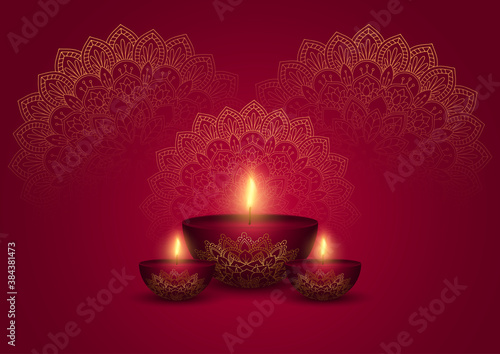 Decorative Diwali background in gold and red