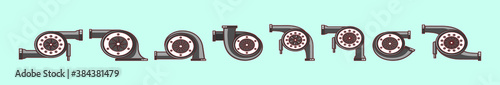 Set of car turbocharger cartoon icon design template with various models. vector illustration isolated on blue background