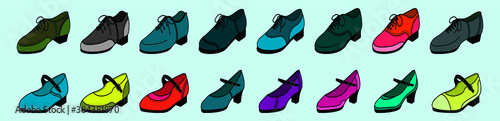 set of tap shoes cartoon icon design template in various models. vector illustration isolated on blue background