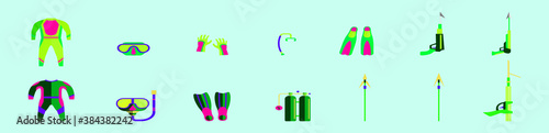 set of spearfishing cartoon icon design template with various models. vector illustration isolated on blue background