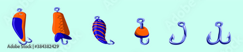 set of fishing lure cartoon icon design template with various models. vector illustration isolated on blue background