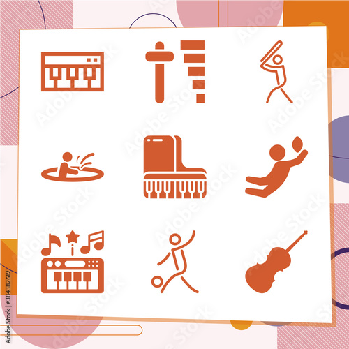 Simple set of 9 icons related to violin