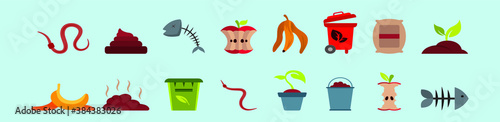 set of compost cartoon icon design template with various models. vector illustration isolated on blue background