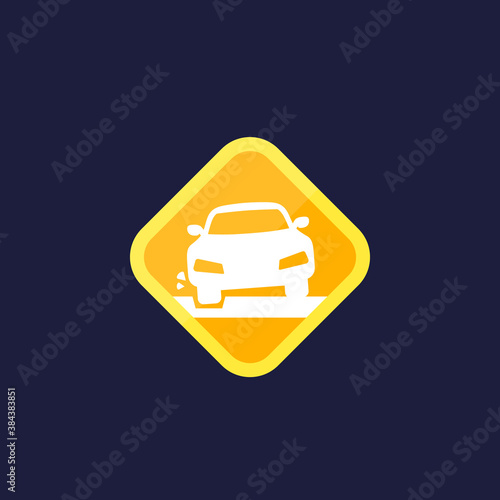 pothole icon with a car, vector sign